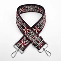 Detail of ethnic floral jacquard bag strap with silver metal hooks and thick woven texture - Wine Red (Silver Buckle)