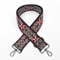Detail of 5cm wide thick jacquard bag strap with ethnic floral pattern and gun-black metal buckle - Wine Red (Gunmetal Buckle)