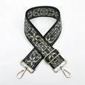 Detail of wide ethnic embroidered bag strap with floral patterns and gold metal clasps - Army Green