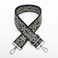 Detailed view of adjustable ethnic embroidered shoulder strap with silver metal hooks - Beige Green (Silver Buckle)