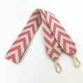 Red and white herringbone embroidered guitar strap with gold metal lobster clasps - Red