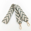 Thickened wide shoulder strap with green and white herringbone canvas weave and gold hooks - Green