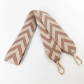 Thick beige and brown herringbone patterned canvas bag strap with gold metal hooks - Brown