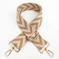 Adjustable beige and caramel V-pattern woven wide shoulder strap with gold metal hooks - Silver Clasp / Ginger Yellow