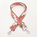 Adjustable wide replacement bag strap with pink, white, and brown geometric pattern - Patchwork Pink Khaki Silver Buckle