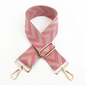 Adjustable khaki and pink herringbone woven wide shoulder strap with gold swivel hooks - Silver Clasp / Rose Pink