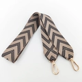 Thick wide shoulder strap with black and white geometric jacquard pattern and gold hooks - Navy Blue
