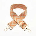 Adjustable wide woven shoulder strap with orange and beige chevron pattern and gold hooks - Orange