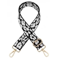 Adjustable wide replacement shoulder strap with black and white animal print and gold buckles - Leopard White