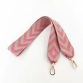 Wide khaki and pink jacquard guitar strap for handbags with gold metal lobster clasps - Rose Pink