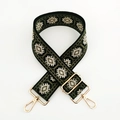 Close-up of ethnic jacquard strap with dark green geometric pattern and gold buckles - L-Army Green