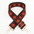 Close-up of geometric jacquard bag strap with gold metal hooks in ethnic style - L-Orange Coffee