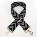 Adjustable wide replacement bag strap with black and white V-pattern and gold hardware - Black