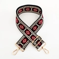 Close-up of ethnic jacquard purse strap with red and cream geometric diamond patterns - L-Beige Wine Red