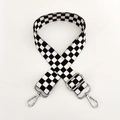 Detail of adjustable black and white checkerboard strap with silver metal lobster clasps - Pattern D1-Silver Buckle