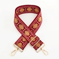 Close-up of ethnic jacquard bag strap with red geometric patterns and gold metal clips - L-Pink Red Yellow
