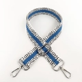Dettaglio della tracolla regolabile in tessuto con strisce blu e moschettoni argentati - Blu Bianco Fibbia Argento