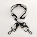 Adjustable wide replacement bag strap with black and white camo pattern and metal hooks - Black White Silver Line + Gunmetal Buckle