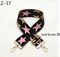 Verstellbarer breiter Nylon-Taschengurt, schwarz mit rosa-goldenen Sternen und Goldschnallen - Pentagramm Rosa