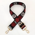 Close-up of ethnic floral wide bag strap with gold lobster clasps and daisy print - Pattern D3-Gold Buckle