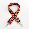 Adjustable leopard print bag strap with red, black, and gold woven fibers and silver hooks - Black Red Gold Line + Silver Buckle
