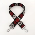 Detail of adjustable ethnic style bag strap with red floral print and silver metal hooks - Pattern D3-Silver Buckle