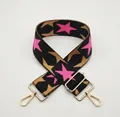Verstellbarer schwarzer Nylon-Schultergurt mit rosa Sternmuster und Goldbeschlägen - Stern Rosenrosa