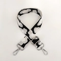 Adjustable wide shoulder strap with black, white, and gray patterns and silver lobster clasps - Black White Silver Line + Silver Buckle
