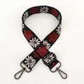 Close-up of ethnic floral print wide shoulder strap with dark metal swivel lobster clasps - Pattern D3-Gunmetal Buckle