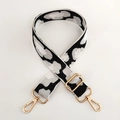 Adjustable wide replacement bag strap with black white and grey cloud pattern and gold hardware - Black White Silver Line + Gold Buckle
