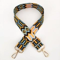 Detail of adjustable ethnic style bag strap with colorful geometric weave and gold buckles - Pattern D5-Gold Buckle