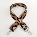 Adjustable leopard jacquard wide shoulder strap with silver metal hooks for handbags - Coffee Gold Thread + Silver Buckle