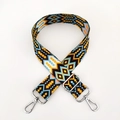 Close-up of colorful ethnic woven strap with geometric patterns and silver metal hooks - Pattern D5-Silver Buckle