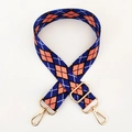 Detail of adjustable argyle pattern wide strap with polished gold metal buckles - Pattern D6-Gold Buckle