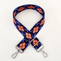Detail of adjustable argyle pattern bag strap with polished silver lobster clasps - Pattern D6-Silver Buckle