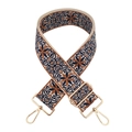 Bohemian 5cm wide navy and brown embroidered woven shoulder strap with gold hooks - Silver Clasp / Dark Blue Brown Flower