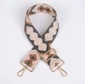 Ethnic style geometric jacquard wide bag strap in pink and coffee with gold hardware - Grey Pink Diamond Pattern
