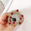 Handyhalterung mit rot-weißen Strasssteinen, Spiegeleffekt und silbernem Finish - Edelstein Halter Nr. 25 / Rosenrot Spiegel mit vollem Diamanten