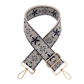 Ethnic blue floral embroidery wide strap with adjustable light gold metal hardware - Dark Blue Grey