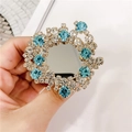 Luxurious gold folding phone stand with sparkling light blue and clear crystal rhinestones - Gemstone Holder No. 25 / Blue Full Diamond Mirror