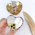 Foldable heart-shaped phone grip with a mirror surface and colorful rhinestones - Claw Rhinestone Heart Mirror / Purple