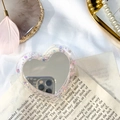 Herzförmige Glitzer-Handyhalterung mit integriertem Spiegel und Acrylrand-Design - Rosa (Spiegelglitzer)