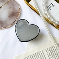 Sparkly silver heart phone grip with black edges on a luxury silk and pearl background - Resin Heart Glitter (Black Silver) / Black Silver