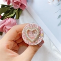 Supporto per telefono con paillettes rosa e cuore in perle bianche su base bianca - Cuore Cavo / Rosa