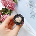 Supporto per telefono nero glitterato con decorazione a forma di cuore in perle sintetiche - Cuore Piccolo / Nero