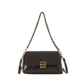 Premium dark brown shoulder bag with chain strap and gold geometric buckle details - Brown