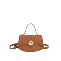 Brown leather crossbody mini bag with suede stitching and wave flip cover details - Brown