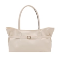 Minimalist cream tote bag with gold oval buckle and twin handles for daily commute - White