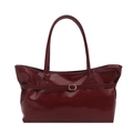 Minimalist burgundy glossy tote bag with dual handles and gold buckle accent in center - Burgundy