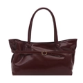 Minimalist deep red glossy leather tote bag with elegant golden buckle and long handles - Red